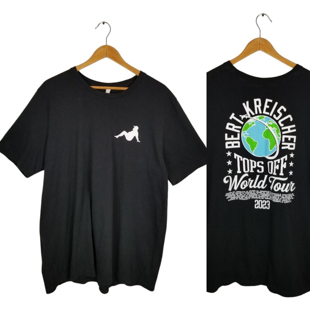 Bert Kreischer Top Off World Tour 2023 Men's Cotton Black T-Shirt Size 2XL